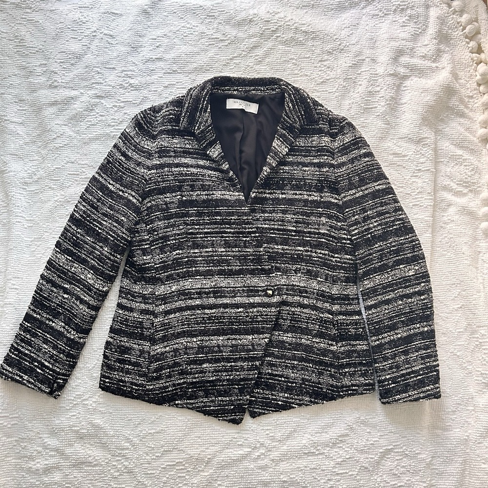 MM Lafleur Blazer Black White The Sojourner Tweed Tailored Fit Jacket Size 10